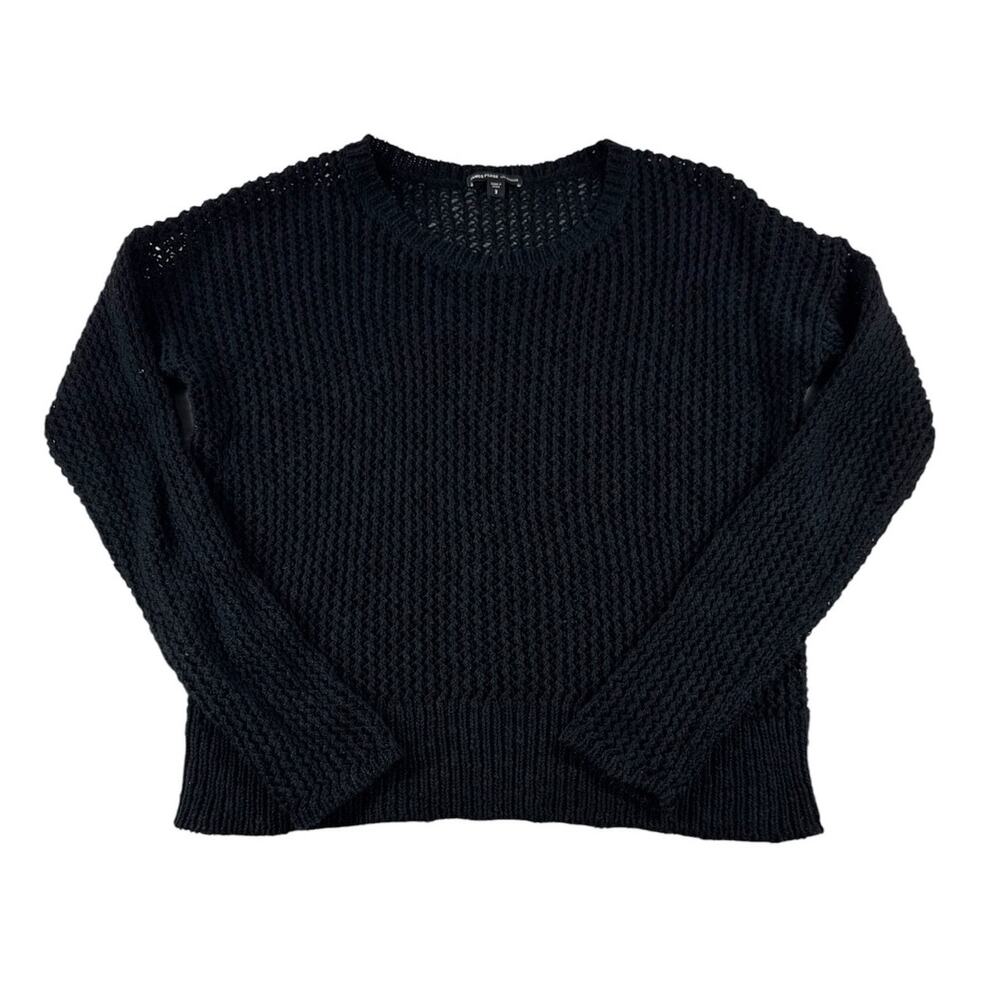 James Perse Open Knit Sweater Womens 3 L Black Long Sleeve Pullover Mesh Top
